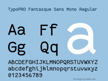 TypoPRO Fantasque Sans Mono Regular Version 1.6.5 ; ttfautohint (v1.00) -l 8 -r 50 -G 200 -x 14 -D latn -f none -w G图片样张