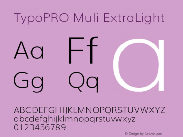 TypoPRO Muli ExtraLight Version 2; ttfautohint (v1.00rc1.6-4cba) -l 8 -r 50 -G 200 -x 0 -D latn -f none -w G Font Sample