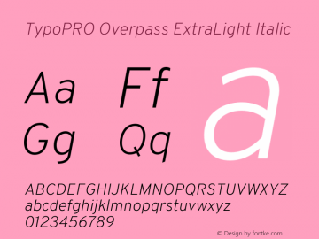 TypoPRO Overpass ExtraLight Italic Version 3.000;DELV;Overpass Font Sample