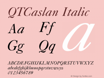 QTCaslan Italic QualiType TrueType font  10/5/92 Font Sample