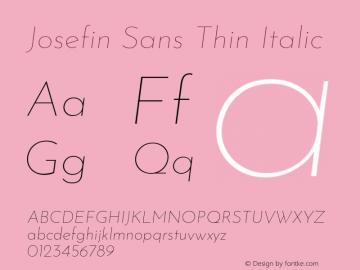 Josefin Sans Thin Italic Version 2.000 Font Sample