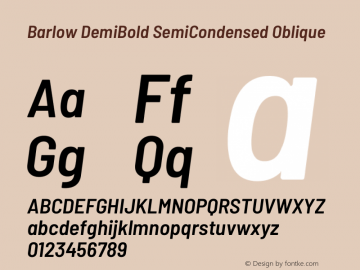 Barlow DemiBold SemiCondensed Oblique Development Version Font Sample