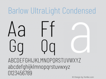 Barlow UltraLight Condensed Development Version Font Sample