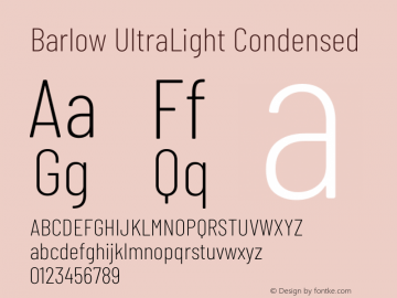 Barlow UltraLight Condensed Development Version Font Sample