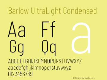 Barlow UltraLight Condensed Development Version Font Sample