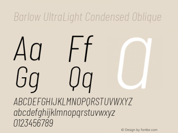 Barlow UltraLight Condensed Oblique Development Version Font Sample