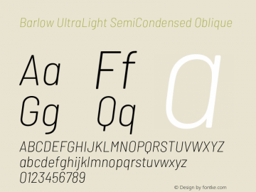 Barlow UltraLight SemiCondensed Oblique Development Version图片样张