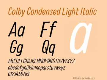 Colby Condensed Light Italic Version 1.000 Font Sample