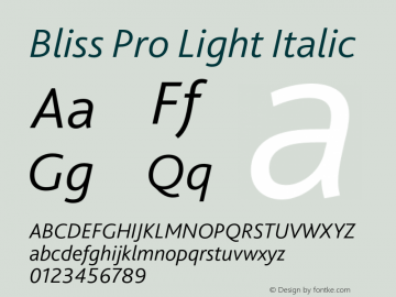 BlissPro-LightItalic Version 1.004 Font Sample