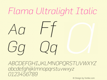 Flama-UltralightItalic 2.001 Font Sample