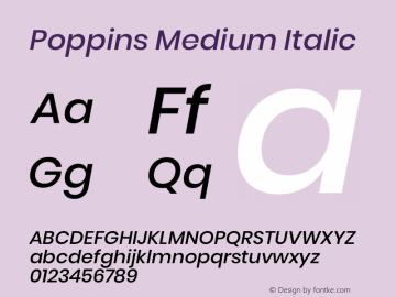 Poppins Medium Italic Version 3.000;PS 1.000;hotconv 16.6.54;makeotf.lib2.5.65590 Font Sample