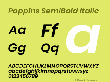 Poppins SemiBold Italic Version 3.000;PS 1.000;hotconv 16.6.54;makeotf.lib2.5.65590 Font Sample