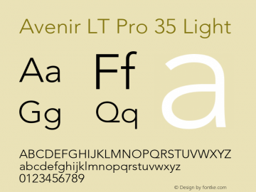 Avenir LT Pro 35 Light Version 1.01 Build 1000 Font Sample