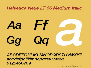 Helvetica LT 66 Medium Italic Version 6.70; 2006 Font Sample