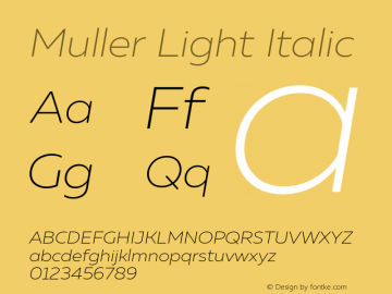 Muller-LightItalic Version 1.0;com.myfonts.easy.font-fabric.muller.ultra-light-italic.wfkit2.version.4nu1 Font Sample