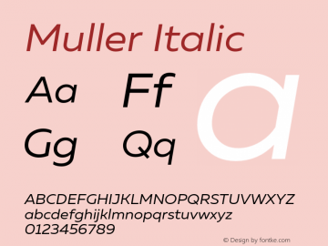 Muller-Italic Version 1.0;com.myfonts.easy.font-fabric.muller.regular-italic.wfkit2.version.4nu2 Font Sample