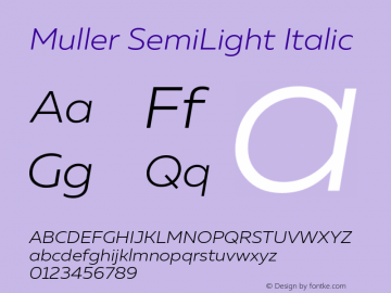 Muller-SemiLightItalic Version 1.0;com.myfonts.easy.font-fabric.muller.light-italic.wfkit2.version.4nu7 Font Sample