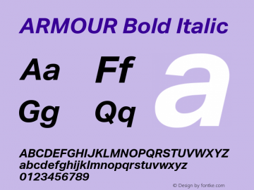 ARMOUR Bold Italic Version 1.000 Font Sample