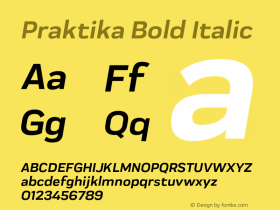 Praktika Bold Italic Version 1.000;PS 001.000;hotconv 1.0.88;makeotf.lib2.5.64775 Font Sample