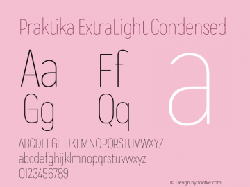 Praktika ExtraLight Condensed Version 1.000;PS 001.000;hotconv 1.0.88;makeotf.lib2.5.64775图片样张