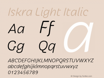 Iskra-LightItalic Version 1.000 Font Sample