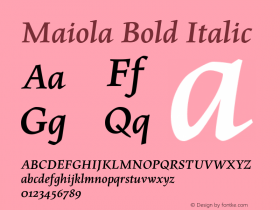 Maiola-BoldItalic Version 2.000 Font Sample