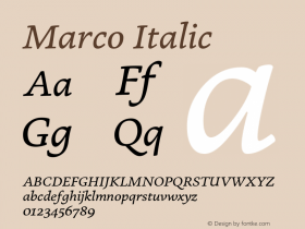 Marco Italic Version 1.001;PS 001.001;hotconv 1.0.70;makeotf.lib2.5.58329图片样张