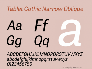 TabletGothicNarrow-Oblique 1.000 Font Sample