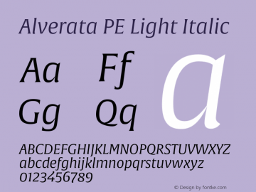 AlverataPELight-Italic Version 1.001 Font Sample