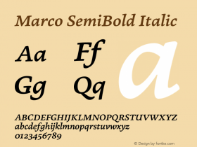 Marco SemiBold Italic Version 1.001;PS 001.001;hotconv 1.0.70;makeotf.lib2.5.58329图片样张