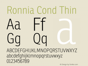 RonniaCondTh Version 1.001 Font Sample