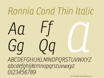 RonniaCondTh-Italic Version 1.001 Font Sample