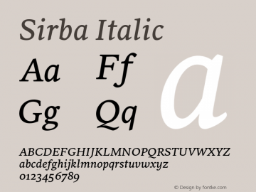 Sirba-Italic Version 2.002 Font Sample