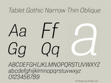 TabletGothicNarrow-ThinOblique  Font Sample