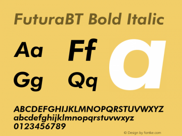 FuturaBT Bold Italic Version 3.001图片样张