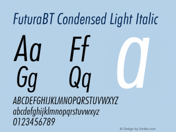 FuturaBT Cond Light Italic Version 3.001图片样张