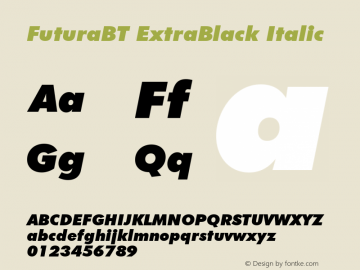 FuturaBT ExtraBlack Italic Version 3.001图片样张