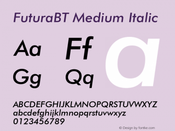 FuturaBT Medium Italic Version 3.001图片样张