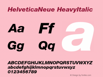 HelveticaNeue HeavyItalic Macromedia Fontographer 4.1.5 99/10/10 Font Sample