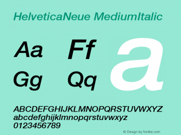HelveticaNeue MediumItalic Macromedia Fontographer 4.1.5 99/10/10 Font Sample