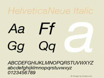 HelveticaNeue Italic Macromedia Fontographer 4.1.5 99/10/10 Font Sample