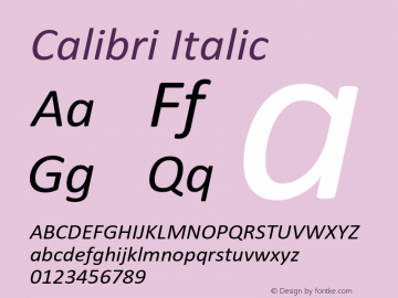 Calibri Italic Version 6.20 Font Sample