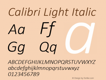 Calibri Light Italic Version 6.20 Font Sample
