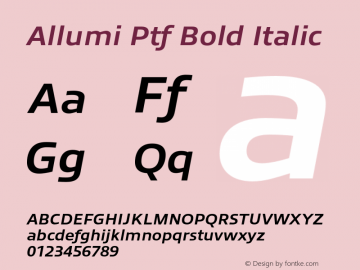 AllumiPtf-BoldItalic Version 1.000 Font Sample