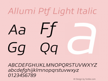 AllumiPtf-LightItalic Version 1.000 Font Sample