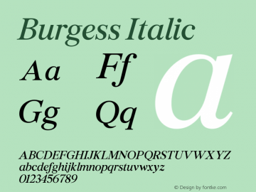 Burgess Italic Version 1.004; ttfautohint (v1.5)图片样张