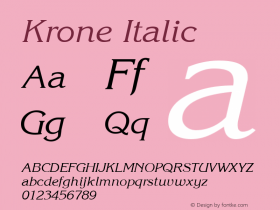 Krone Italic Accurate Research Professional Fonts, Copyright (c)1995图片样张