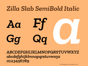 Zilla Slab SemiBold Italic Version 1.1; 2017; ttfautohint (v1.6) Font Sample