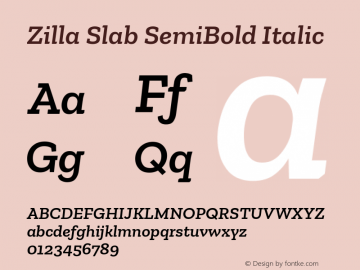 Zilla Slab SemiBold Italic Version 1.1; 2017; ttfautohint (v1.6)图片样张
