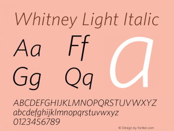 Whitney-LightItalic Version 1.200 Font Sample